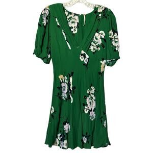 Free People Women's Size 6 Green Neon Garden Floral Preppy Feminine Mini Dress